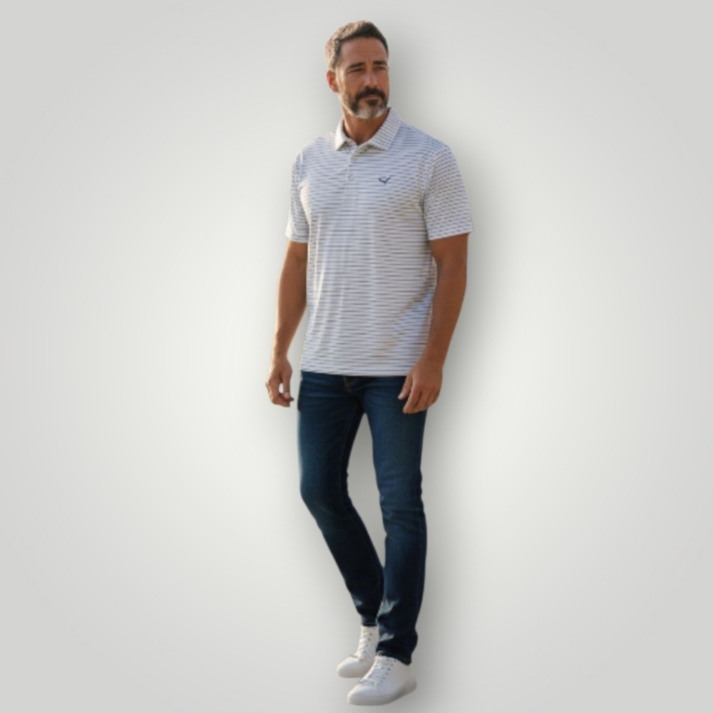 Peter Millar Summer Comfort Performance Polo Men’s XXL White Blue Stripe Moistur